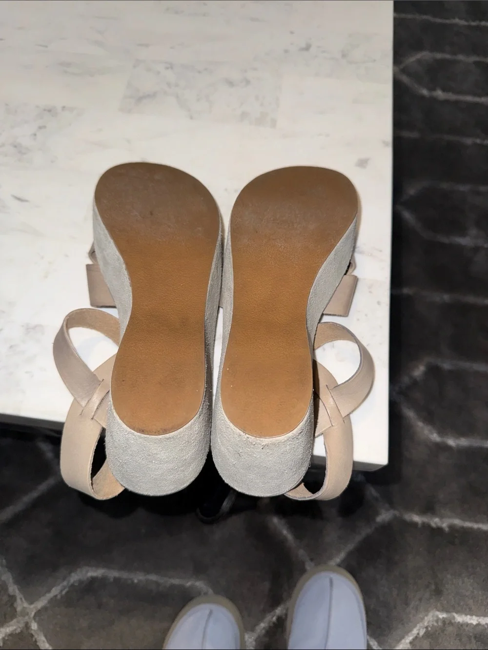 Kork-Ease Taupe Crisscross Ankle-Strap Platform Sandals